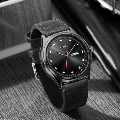 TOMI T-030 Men's Watch Date Day Quartz Leather Straps