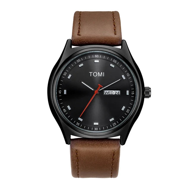 TOMI T-030 Men's Watch Date Day Quartz Leather Straps