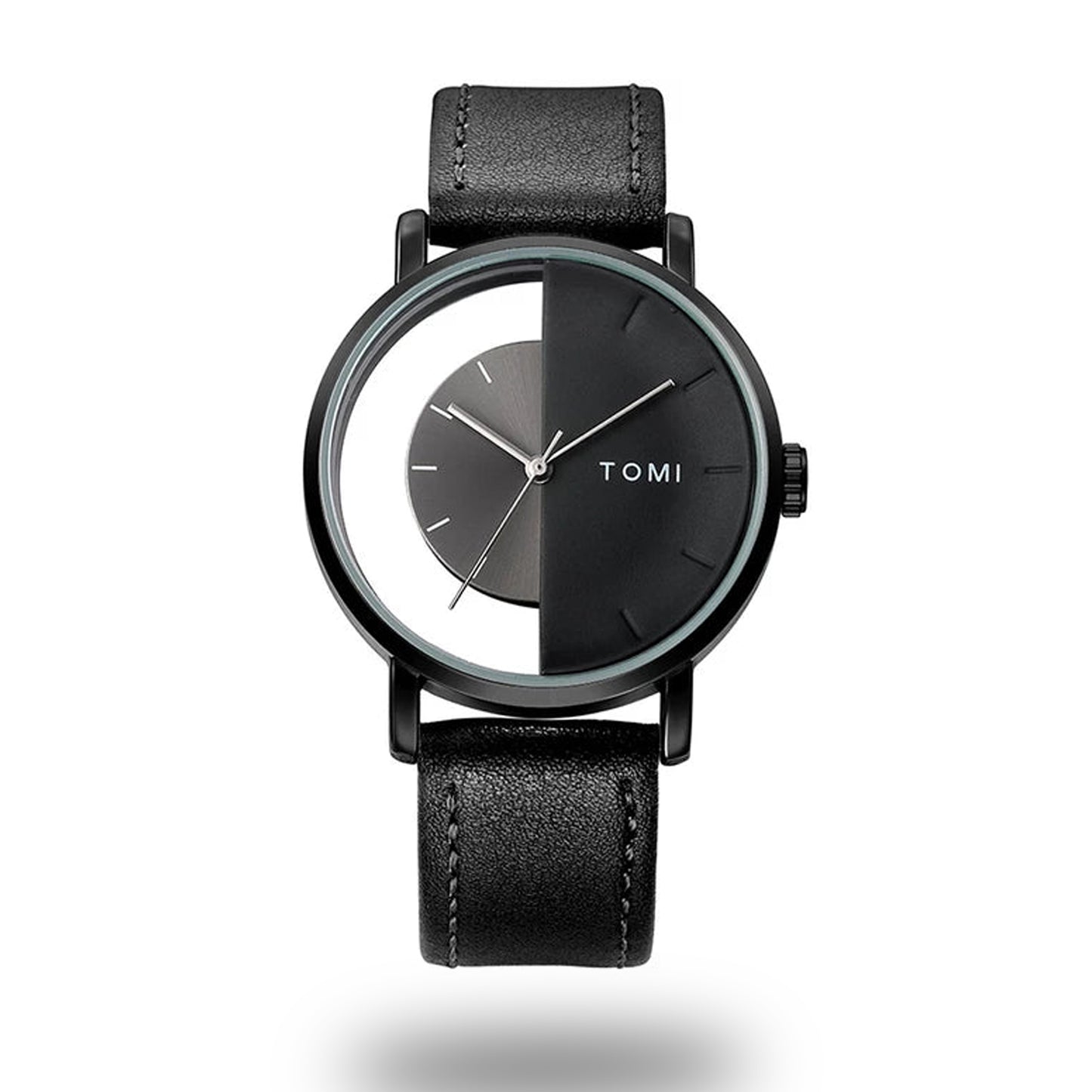 TOMI T-080 Unisex Watch Half Transparent Leather Strap