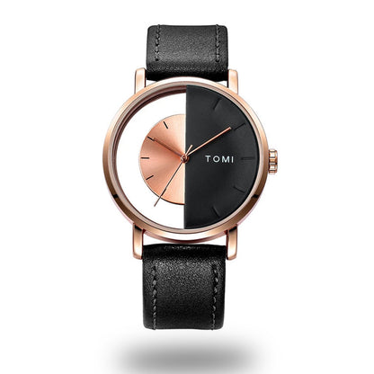 TOMI T-080 Unisex Watch Half Transparent Leather Strap