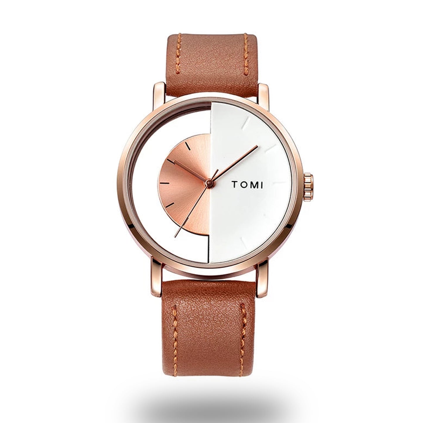 TOMI T-080 Unisex Watch Half Transparent Leather Strap