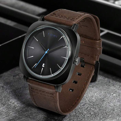 TOMI T-084 Men's Watch Quartz Date Leather Strap